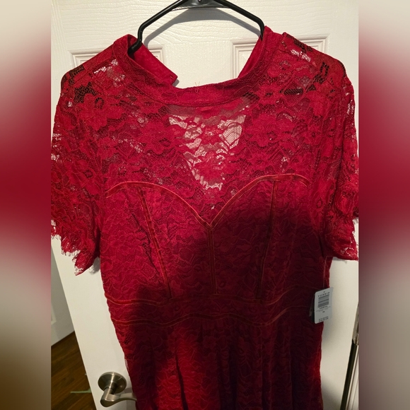 NWT Torrid Mock Neck Fit & Flare Mini Dress - Lace Red - Picture 9 of 10